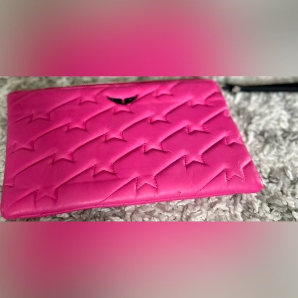 ‼️RARE‼️🎸Zadig & Voltaire🎸🔥NWOT🔥Uma Wing Quilted Leather Wristlet/Clutch in Pink - Picture 5 of 15